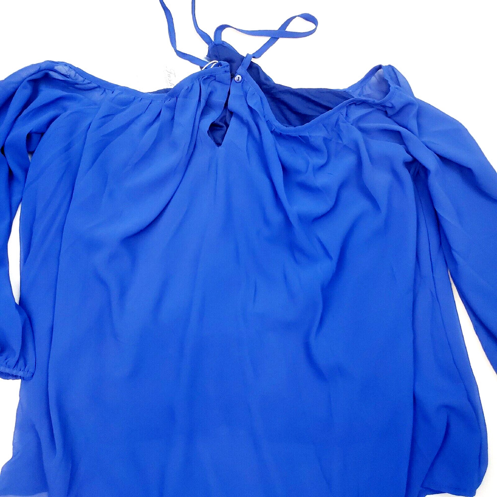 Vemvan Blouse Women's M Blue Long Sleeve Top Sheer Cold Shoulder Fashion Shirt